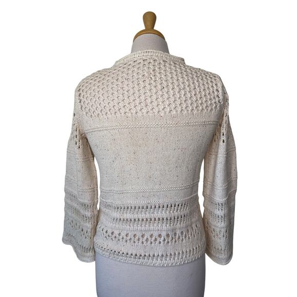 LA VIE Rebecca Taylor Crochet Sweater Oatmeal Multi Color Speckled XS - Picture 3 of 10
